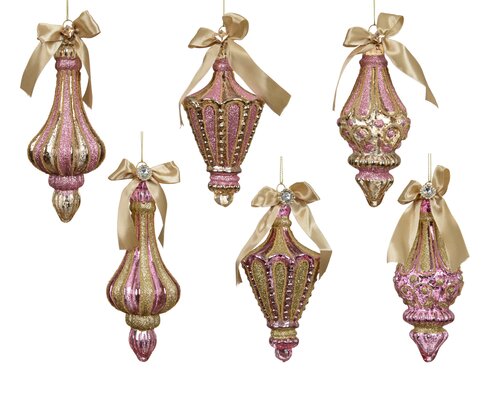 Kersthanger glas - D6,5xH12cm Roze per stuk
