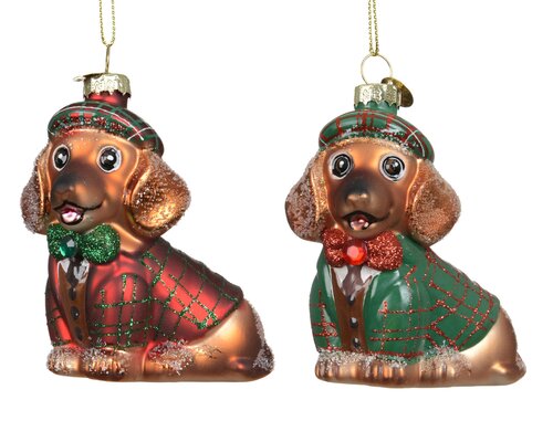Kersthanger hond glas - B4,5xH8cm Bruin per stuk