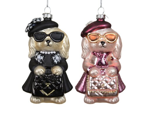 Kersthanger hond handtas glas - B6,8xH12,6cm Zwart per stuk - afbeelding 1