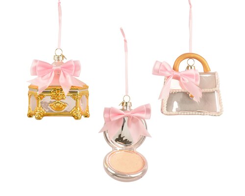 Kersthanger make-up glas - B6xH10cm Roze per stuk - afbeelding 1