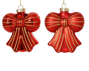 Kersthanger strik glas - H10cm Kerstrood per stuk - afbeelding 1