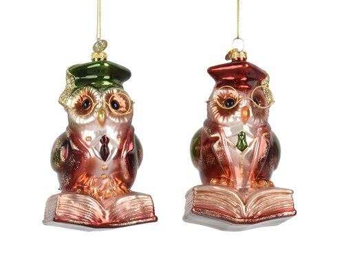 Kersthanger uil glas - H13cm Meerkleurig per stuk