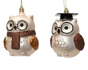 Kersthanger uil kunststof - H11cm Parel per stuk - afbeelding 1