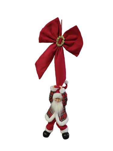 Kerstman hangend aan strik bewegende animatiepop H 90 cm excl. 3xAA - afbeelding 1