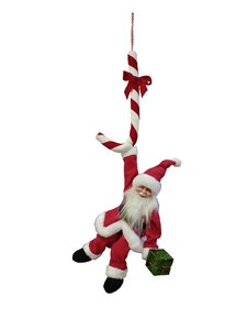 Kerstman hangend aan zuurstok bewegende animatiepop H 77 cm excl. 3xAA