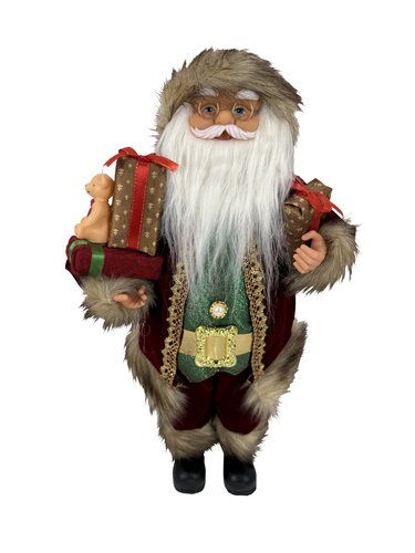 Kerstman mantel met cadeau's H 46 cm