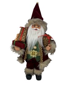 Kerstman mantel met cadeau's H 30 cm