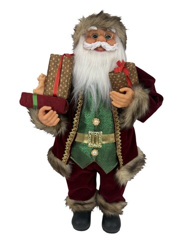 Kerstman mantel met cadeaus H 60 cm