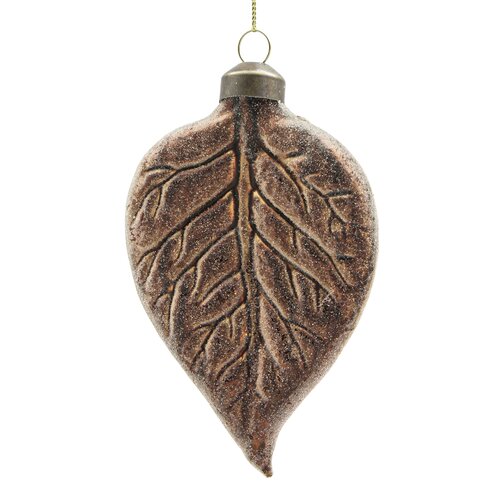 Kerstornament blad suikerglans - H11,5cm Bruin goud