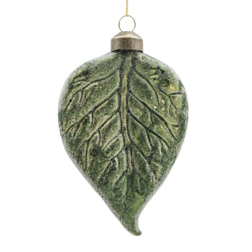 Kerstornament blad suikerglans - H11,5cm Groen goud