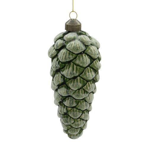 Kerstornament kegel suikerglans - D6xH13,5cm Groen goud