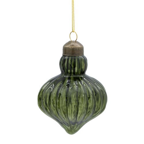 Kerstornament kroonluchter glas - D6,5xH9cm Groen