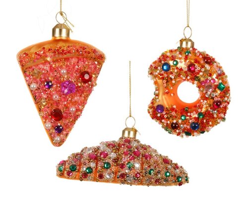 Kerstornament pizza/donut/croissant - L 12 x B 5 x H 4 cm
