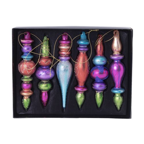 Kerstornamenten glas - H15cm Meerkleurig 6 stuks