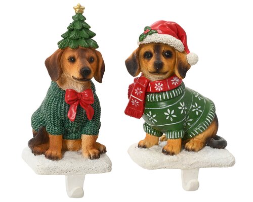 Kousenhaak hond kunststof - H16,5cm Meerkleurig per stuk