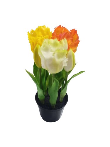 Kunst Papegaaitulpen in pot 5 stuks - 22 cm oranje/geel/wit