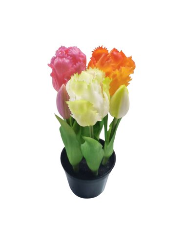 Kunst Papegaaitulpen in pot 5 stuks - 22 cm paars/oranje/wit