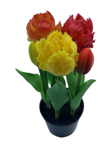 Kunst Papegaaitulpen in pot 5 stuks - 22 cm rood/oranje/geel