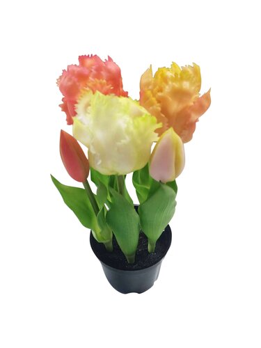 Kunst Papegaaitulpen in pot 5 stuks - 22 cm roze/lichtroze/wit