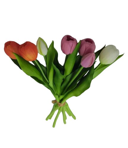 Kunst Tulpbundel 7 stuks - 32 cm paars/oranje/wit