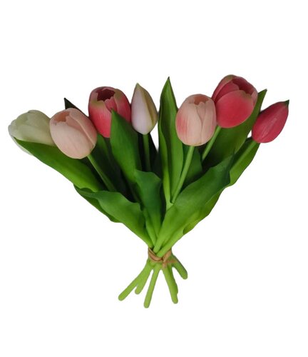 Kunst Tulpbundel 7 stuks - 32 cm roze/lichtroze/wit