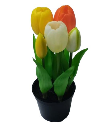 Kunst Tulpen in pot 5 stuks - 22 cm oranje/geel/wit