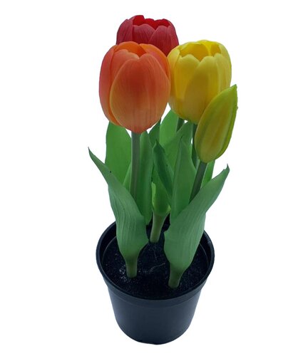 Kunst Tulpen in pot 5 stuks - 22 cm rood/oranje/geel