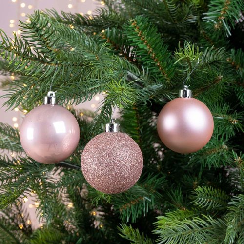 Decoris kunststof kerstballen blushy roze - D 6 cm - afbeelding 3