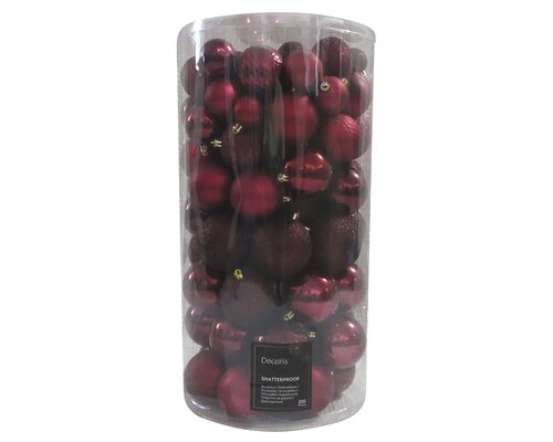 Kunststof kerstballen tube 100 stuks oxblood