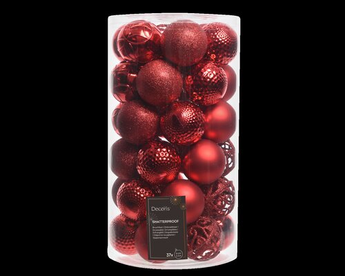 Kunststof kerstballen tube 37 stuks christmas red