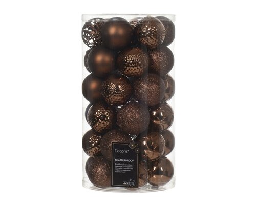 Kunststof kerstballen tube 37 stuks espresso