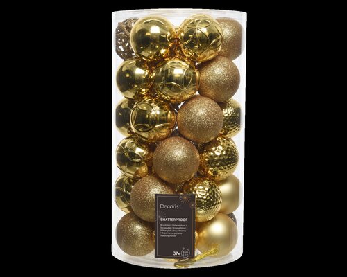 Kunststof kerstballen tube 37 stuks light gold