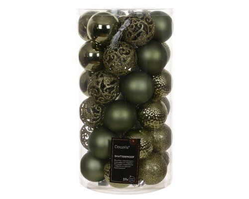 Kunststof kerstballen tube 37 stuks rosemary green - afbeelding 1