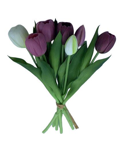 Kunsttulpen gemixt paars/roze/wit, 7 stuks - H 32 cm
