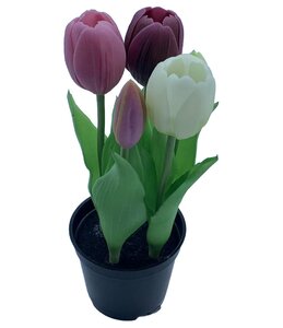 Kunsttulpen in pot paars/roze/wit