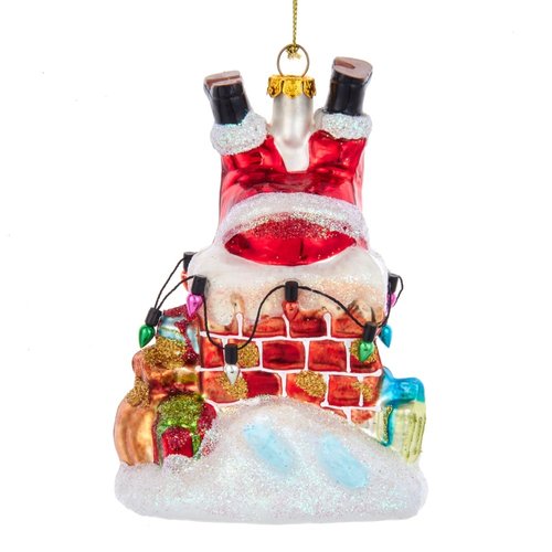 Kurt S. Adler Ornament Glas kerstman in schoorsteen