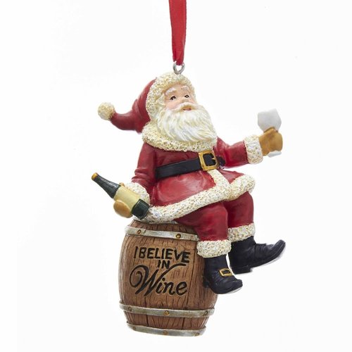Kurt S. Adler Ornament Kerstman op ton met wijn