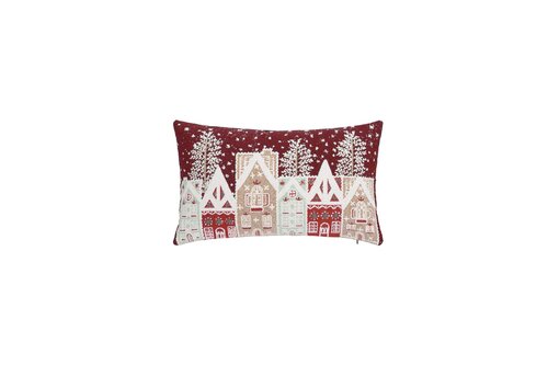 Kussen jacquard 30 x 50 cm kersthuisjes rood - afbeelding 1