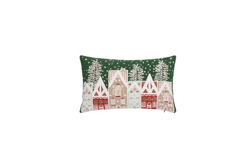 Kussen jaquard 30 x 50 cm kersthuisjes groen - afbeelding 1