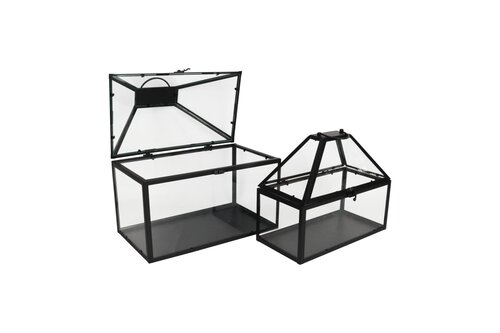 Kweekkas metaal/glas B 35 x D 20 x H 35 cm zwart - afbeelding 2