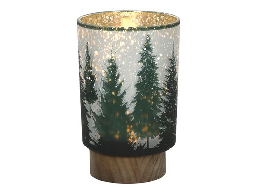 Lamp glas kerstboom m/houten voet Ø10x15cm LED