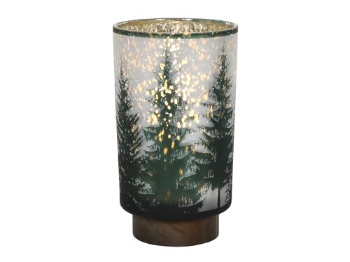 Lamp glas kerstboom m/houten voet Ø12x20cm LED