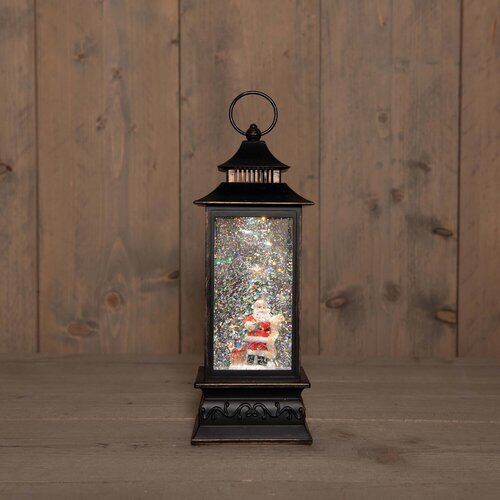 Lantaarn kerstman 29x10.5cm zwart