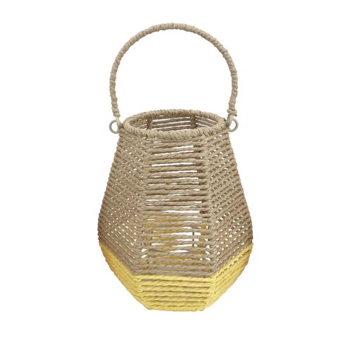 Lantaarn met glas D 19 x H 24 cm geel