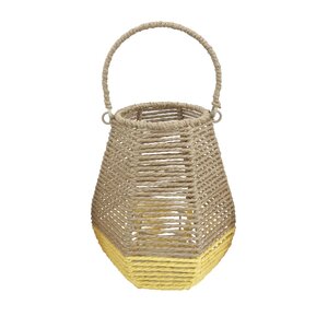 Lantaarn met glas D 19 x H 24 cm geel