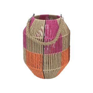 Lantaarn met glas D 26 x H 32 cm roze/oranje