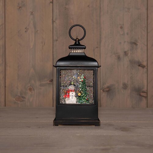 Lantaarn sneeuwpop 12.5x8x27cm zwrt