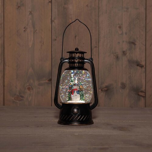 Lantaarn sneeuwpop 20.5x12cm zwart