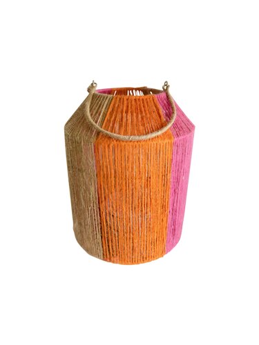 Lantaarn Touw naturel/oranje/roze - H28xD20cm