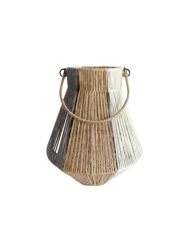 Lantaarn touw naturel/wit/grijs - D 22 x H 24 cm